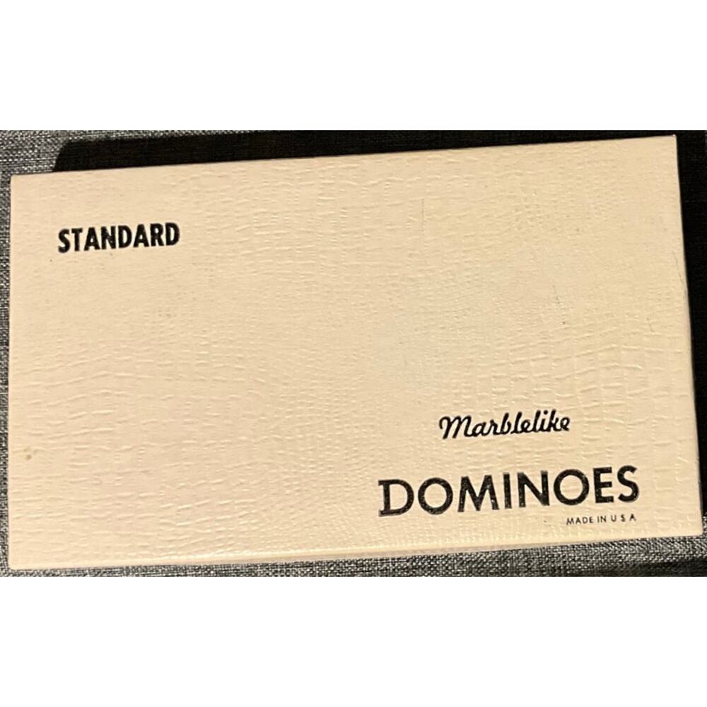 Vintage Puremco Marblelike DOMINOES No. 616 Made in USA in Box Ivory Black Pips